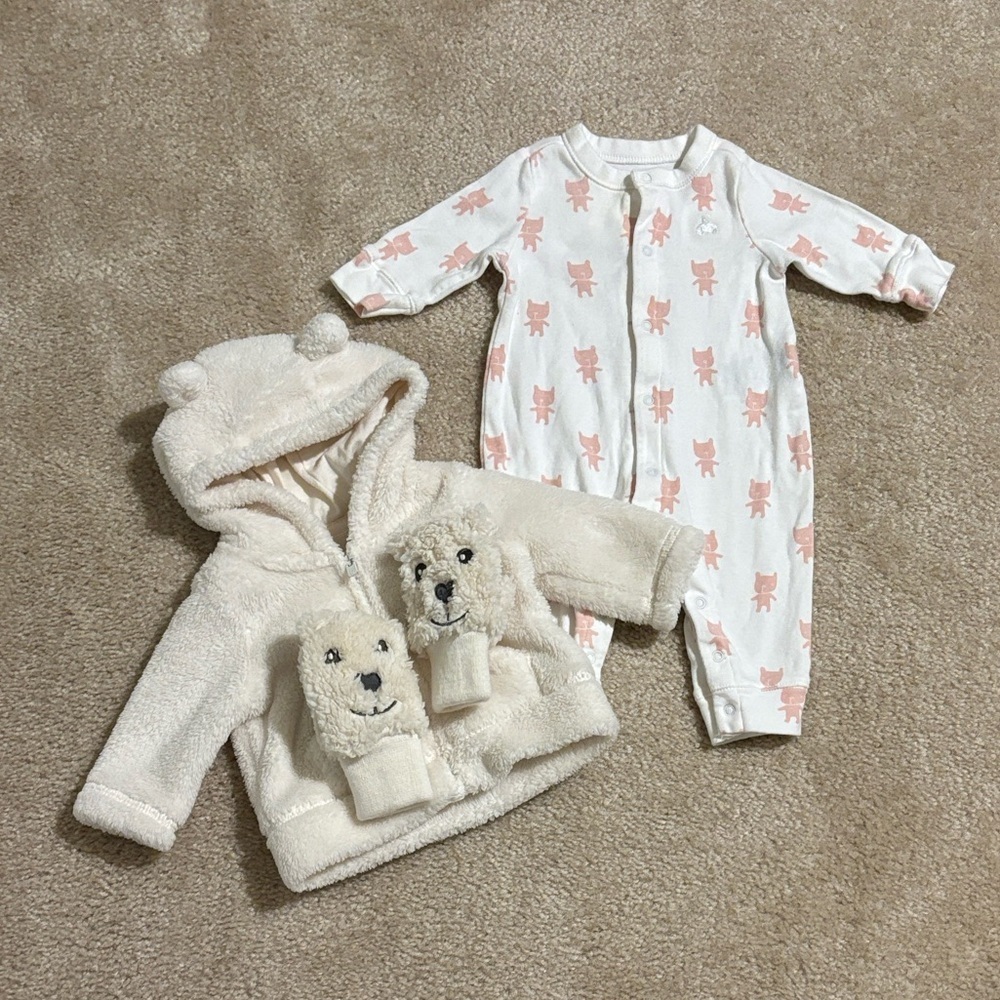 GAP Baby LOT Cream Fleece Hoodie and Onesie